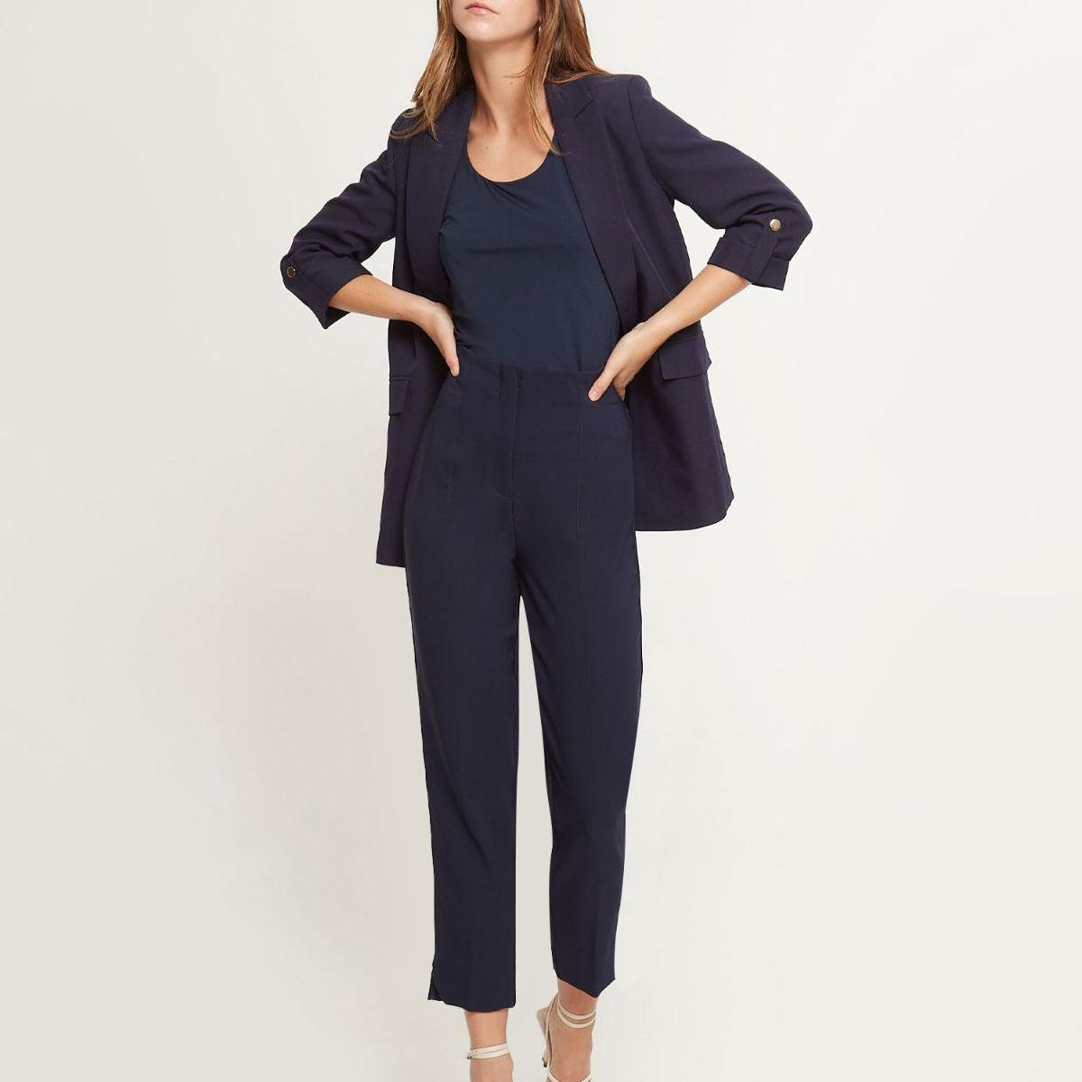 PATPRIMO - Pantalón Tiro Alto Largo Al Tobillo Unicolor  Para Mujer Azul Patprimo