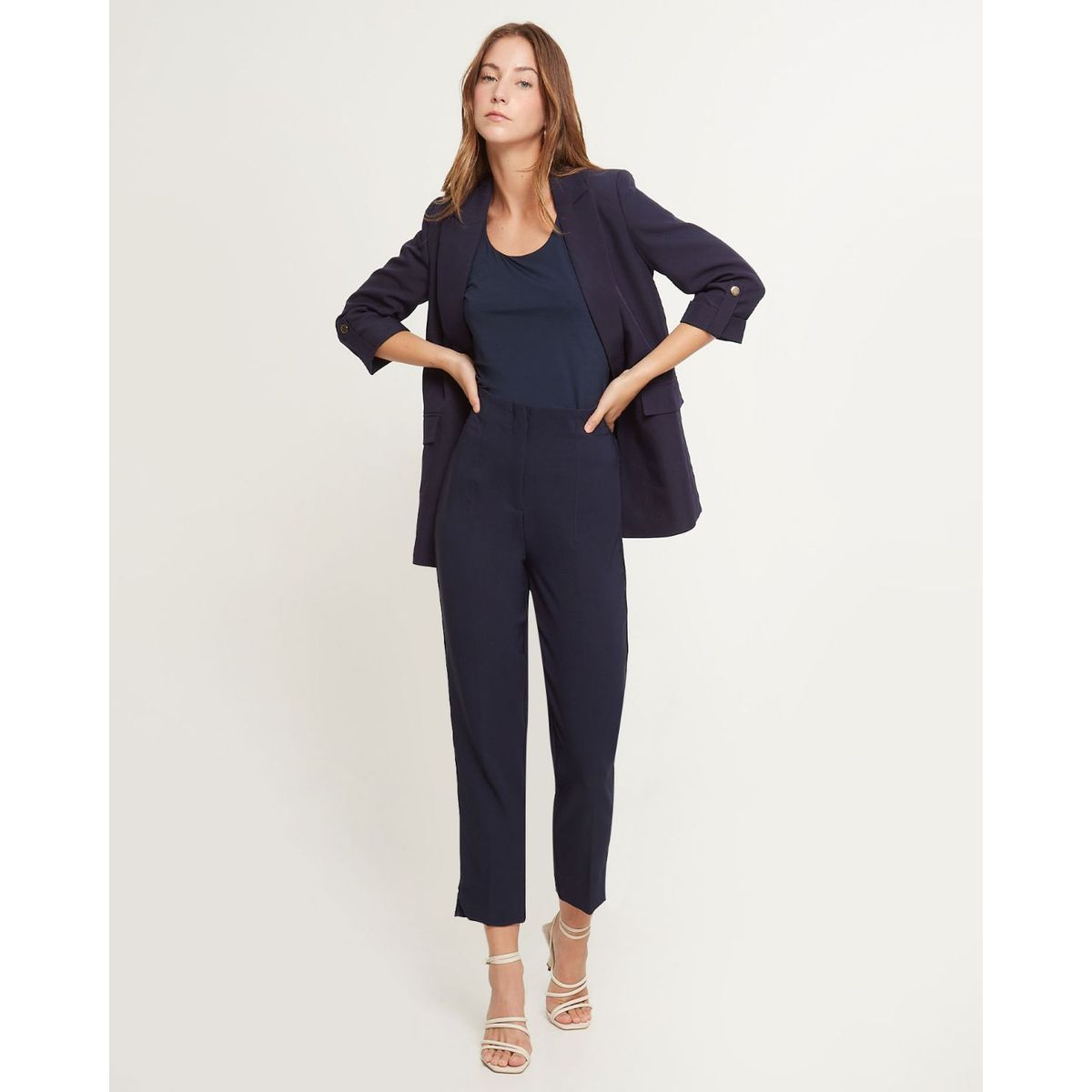 PATPRIMO - Pantalón Tiro Alto Largo Al Tobillo Unicolor  Para Mujer Azul Patprimo