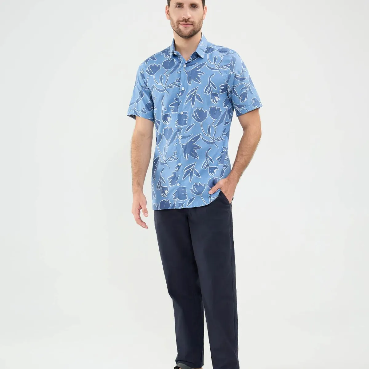 PATPRIMO - Camisa  Para Hombre Manga Corta Sin Bolsillo Cuello Resort Color Azul Marca Patprimo #44013096