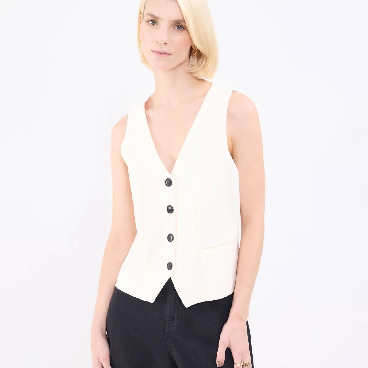 PATPRIMO - Chaleco De Mujer Plano Marca Patprimo Color Crema #30250041