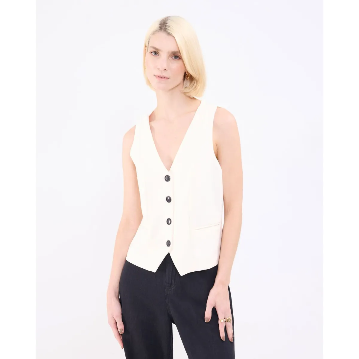 PATPRIMO - Chaleco De Mujer Plano Marca Patprimo Color Crema #30250041