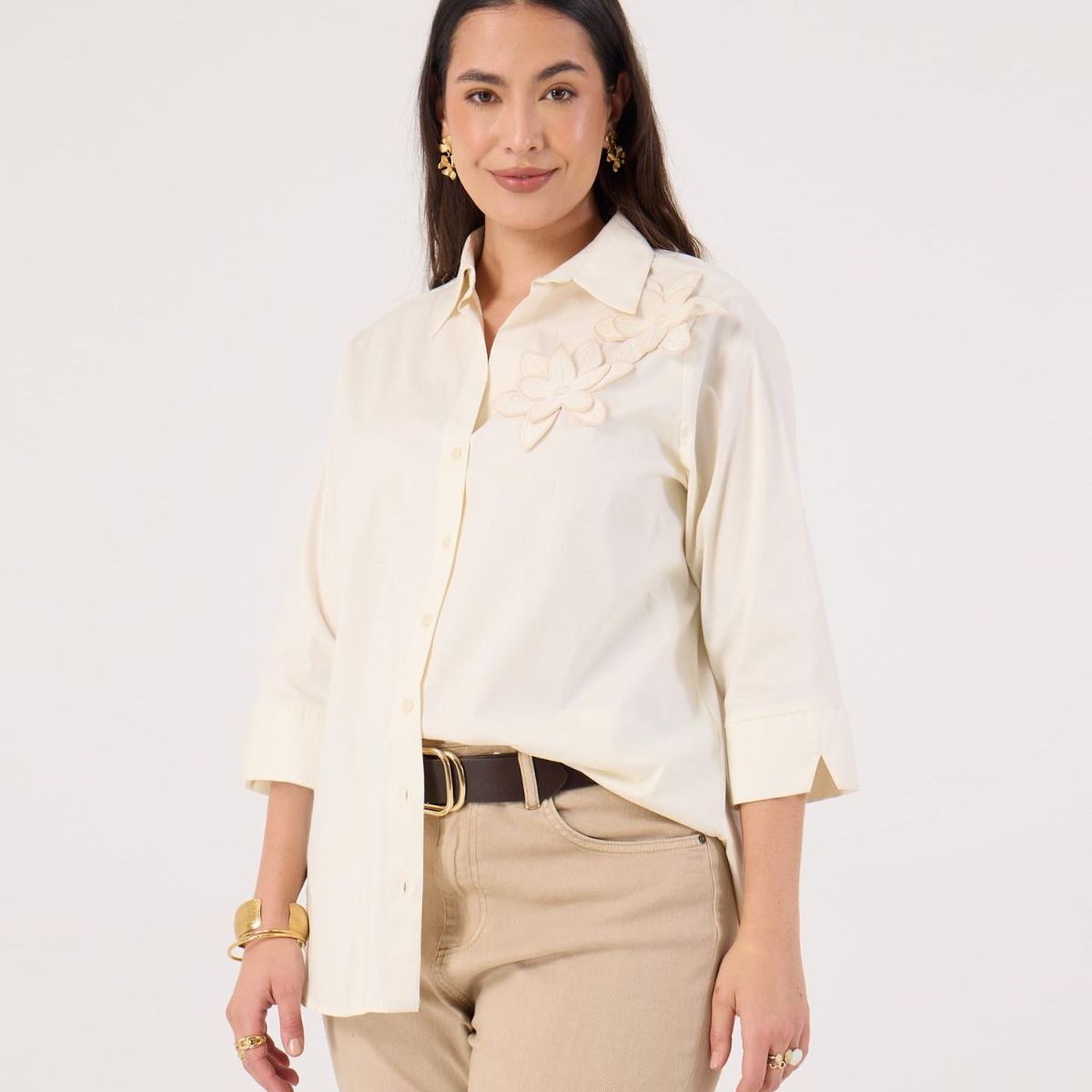 PATPRIMO - Camisa Manga Corta   Para Mujer Crema Patprimo