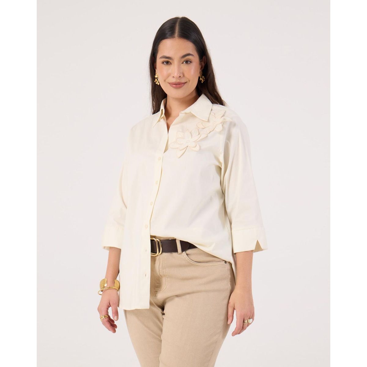 PATPRIMO - Camisa Manga Corta   Para Mujer Crema Patprimo