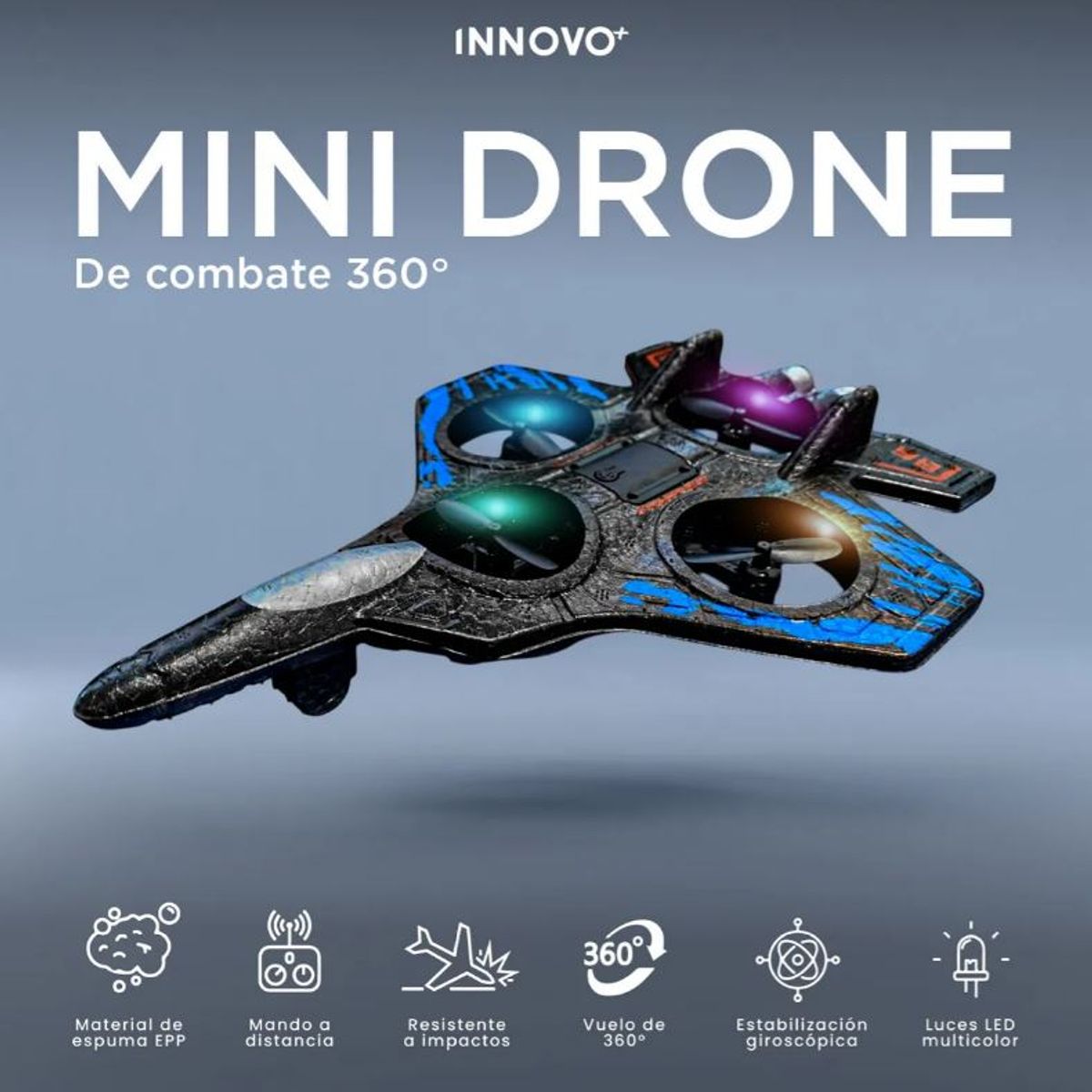 INNOVA - Mini Drone Combate 360° Con Control Remoto Luces Led Y Resistente A Golpes