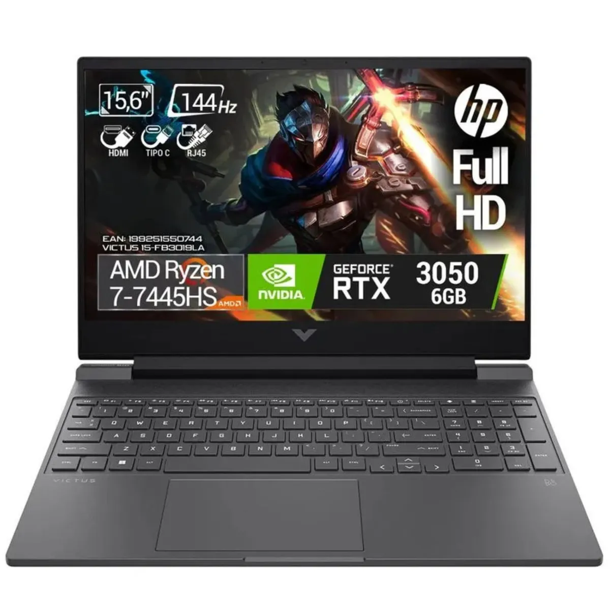 HP - Portatil Gamer Victus HP 15-FB3019LA AMD Ryzen 7-7445HS 8GB 512GB SSD RTX3050 6G FHD 15″