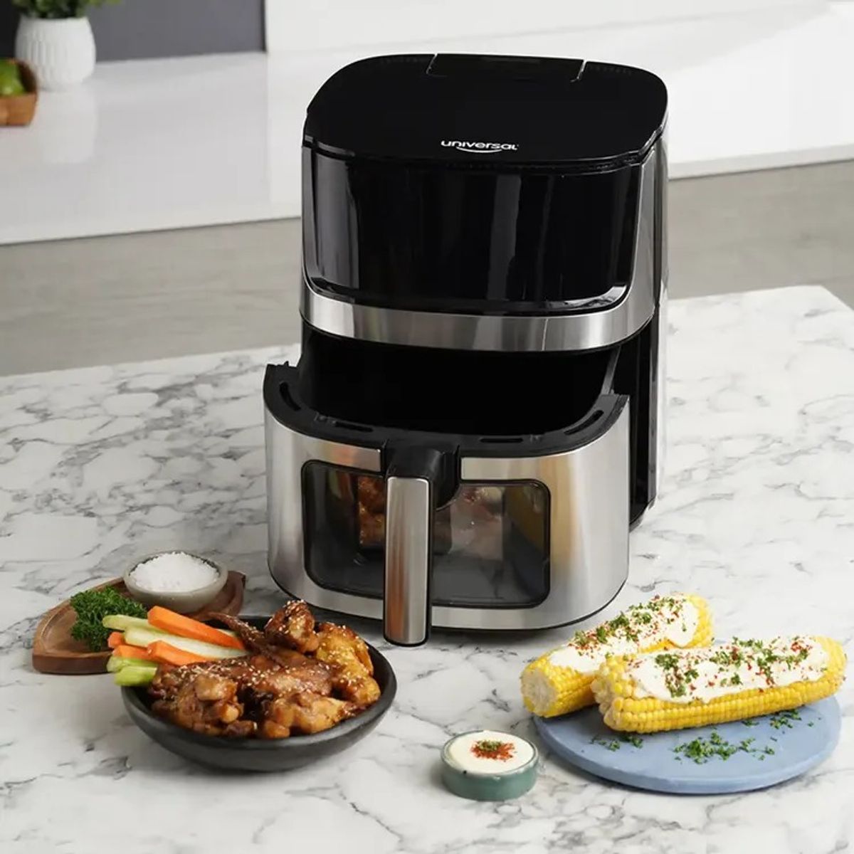 UNIVERSAL - Freidora de aire UNIVERSAL Inox 6.2 Litros  Negra