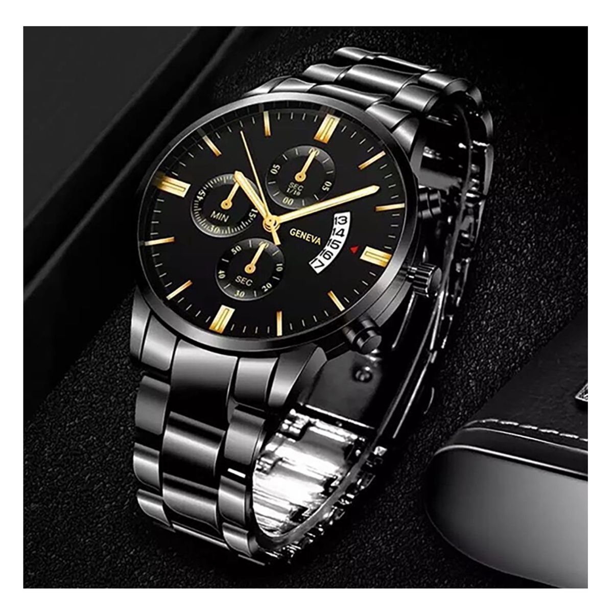 GENERICO - Reloj de Cuarzo Acero Inoxidable Reloj Luminoso - Negro Dorado