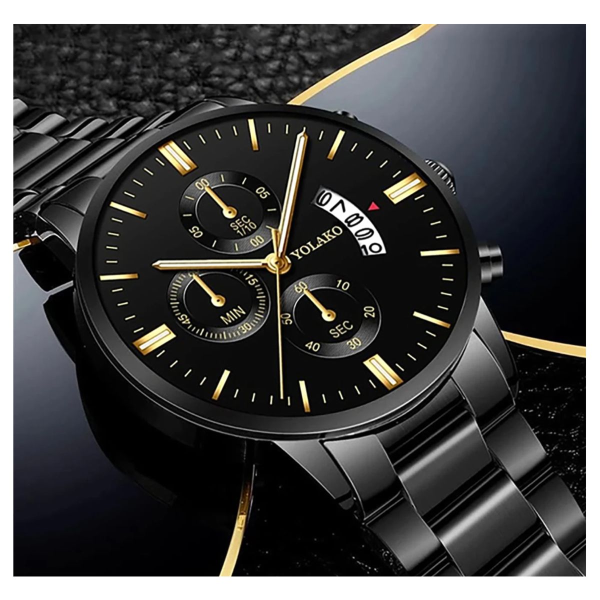 GENERICO - Reloj de Cuarzo Acero Inoxidable Reloj Luminoso - Negro Dorado