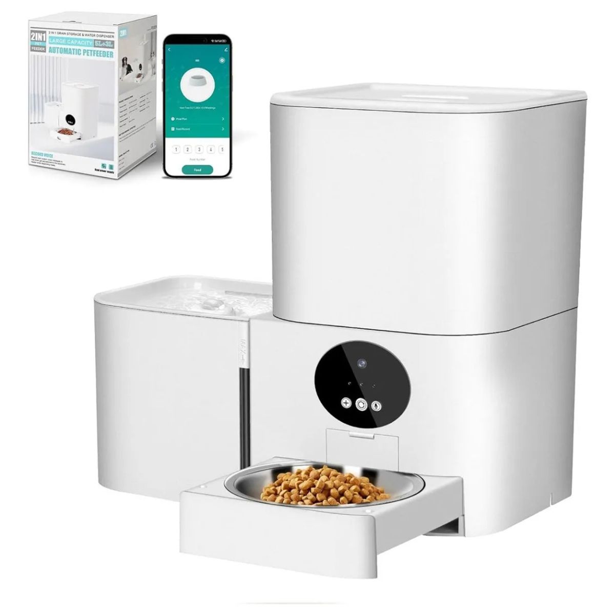 GENERICO - Comedero Eléctrico Inteligente 2 En 1 Para Mascotas Con WiFi (Comida y Agua)