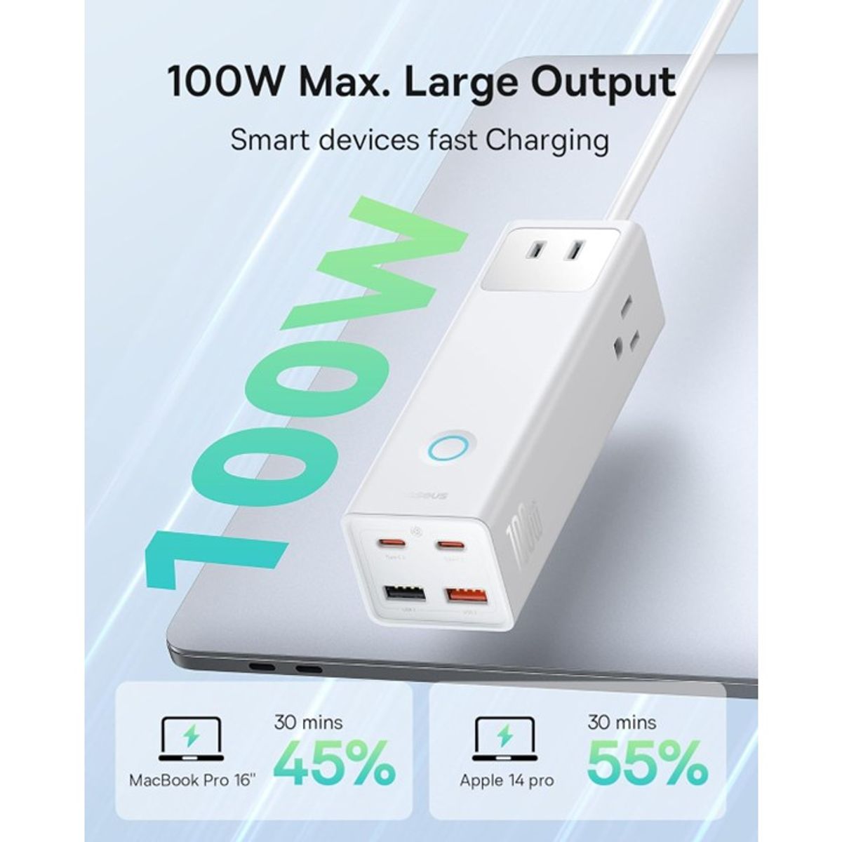 BASEUS - Cargador Usb C Baseus Powercombo 100w con regleta de alimentacion