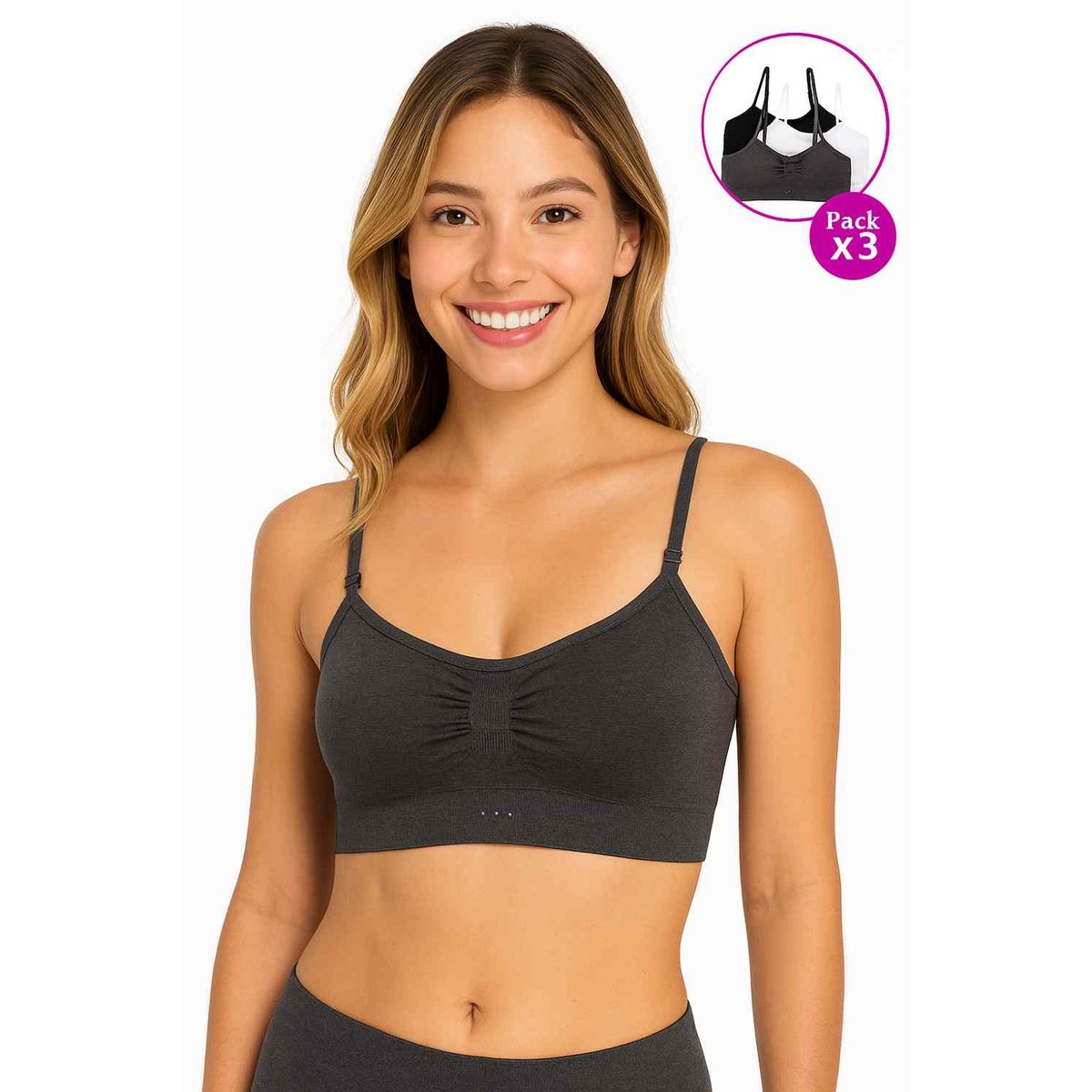 LILI PINK - Paquete x3 top seamless sin costuras laterales