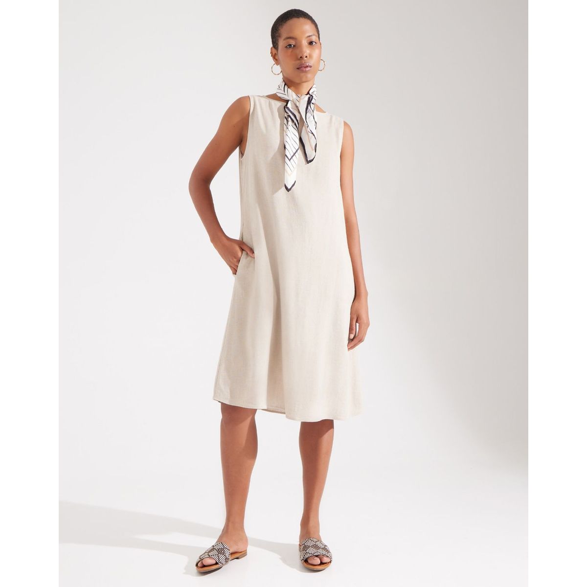PATPRIMO - Vestido En Efecto Lino  Para Mujer Beige Patprimo