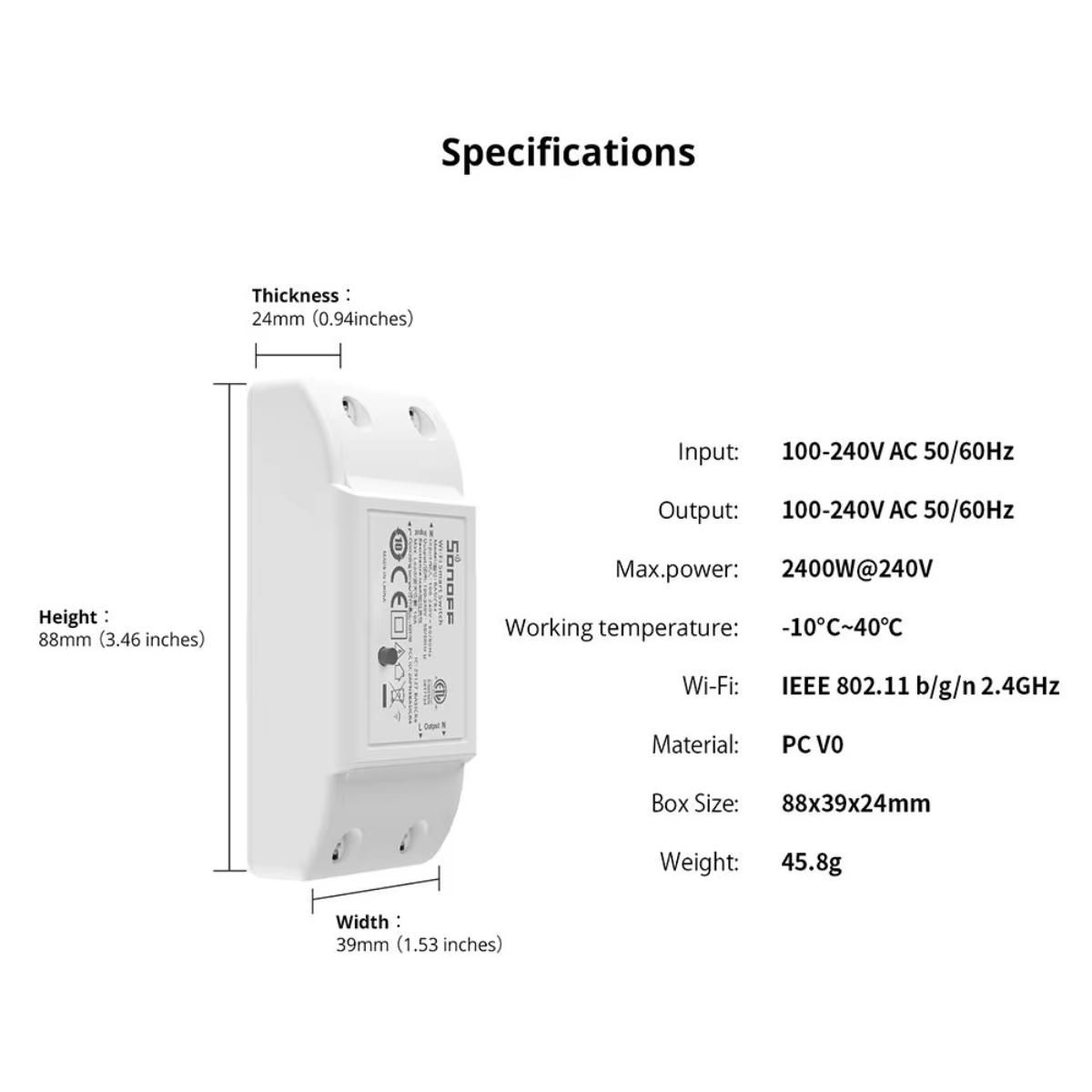 SONOFF - Interruptor Wifi Sonoff Basic R4 Inteligente 100 - 240 V 10a BLANCO
