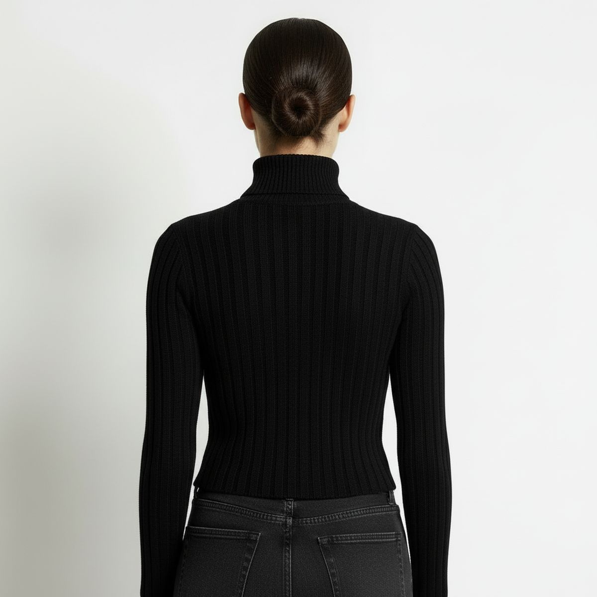 FRIOLENTA - Buzo Acanalado Jersey Cuello Tortuga - negro