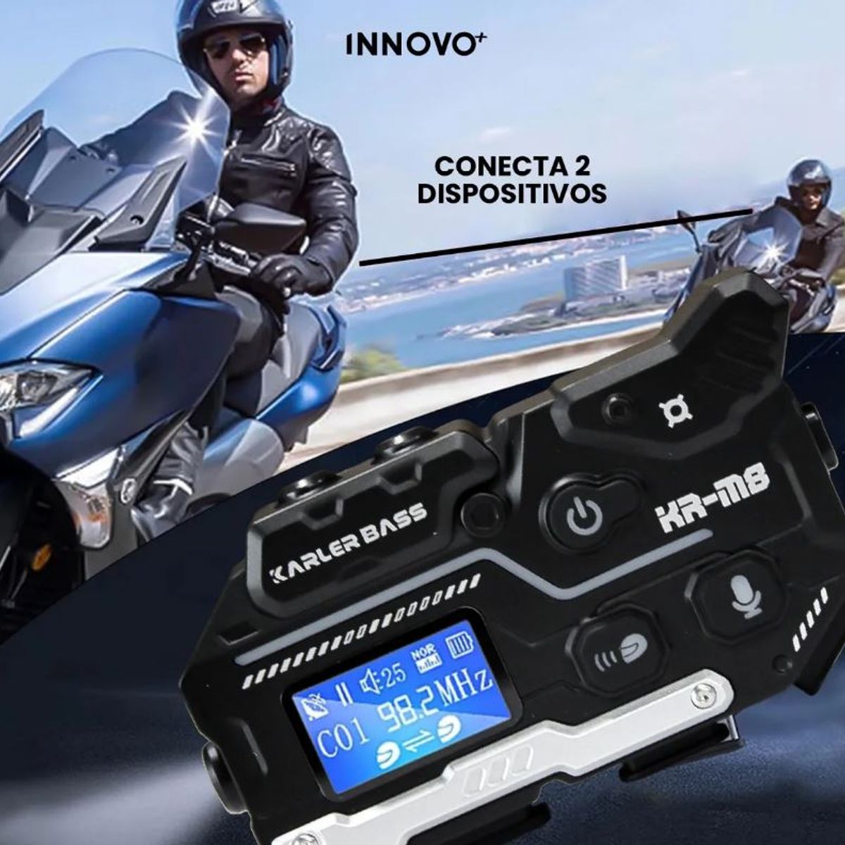INNOVA - Intercomunicador Moto Kr-m8 Bluetooth Ip66  Manos Libres Música Fm