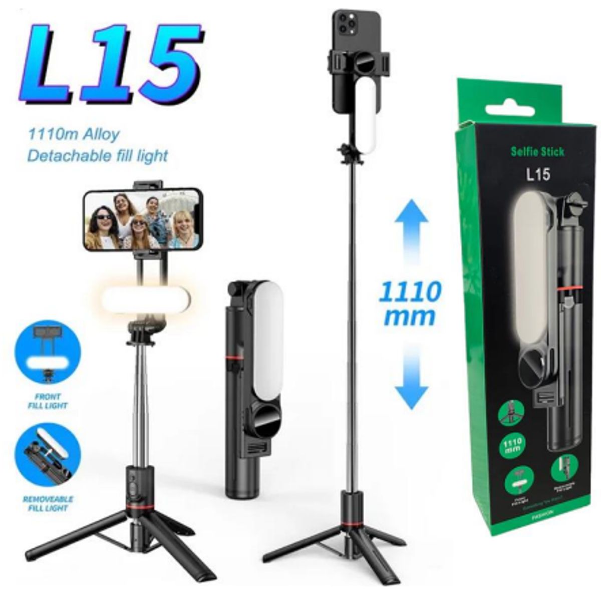 SHUNGA - Trípode Selfie con Panel de Luz Recargable, 1.14 m, Control Remoto y Rotación Horizontal/Vertical