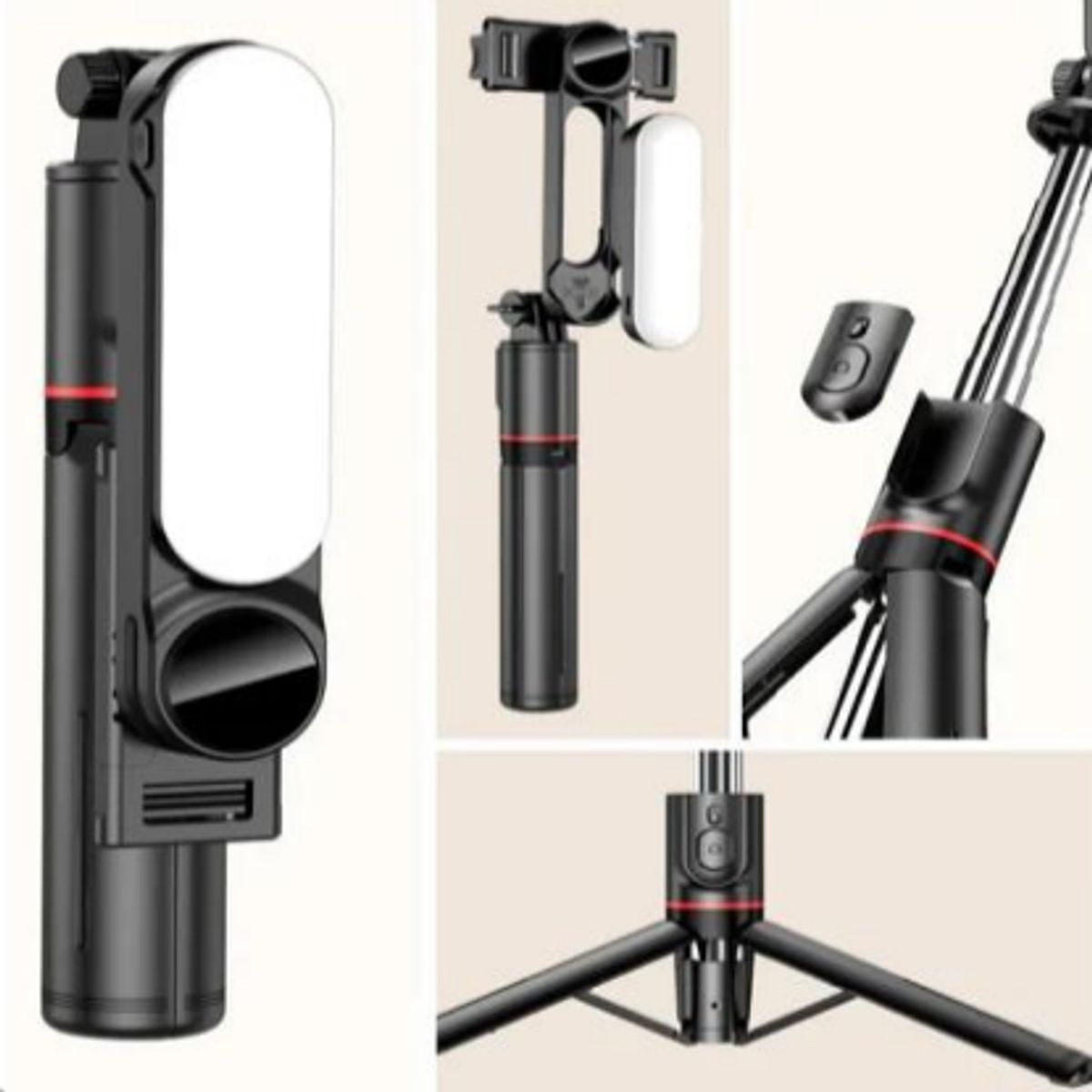 SHUNGA - Trípode Selfie con Panel de Luz Recargable, 1.14 m, Control Remoto y Rotación Horizontal/Vertical