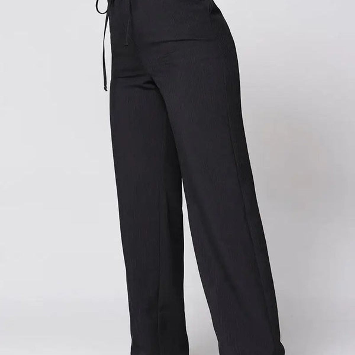 TRUCCOS JEANS - Pantalón Wide Leg Tiro Alto Doble Pretina en Contraste de Anudar Cierre Lateral Marca Trucco´s