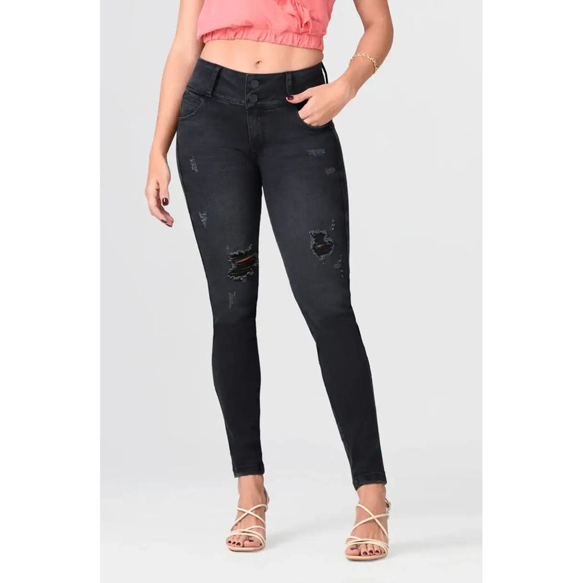 TRUCCOS JEANS - Jean Skinny Color Gris Oscuro Marca Truccos