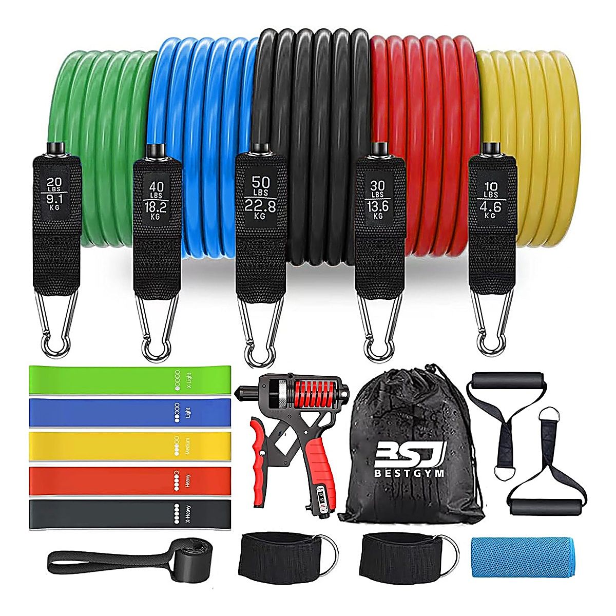 GENERICO - Bandas De Resistencia 150 Lb Set Completo Con Asas Y Anclaje