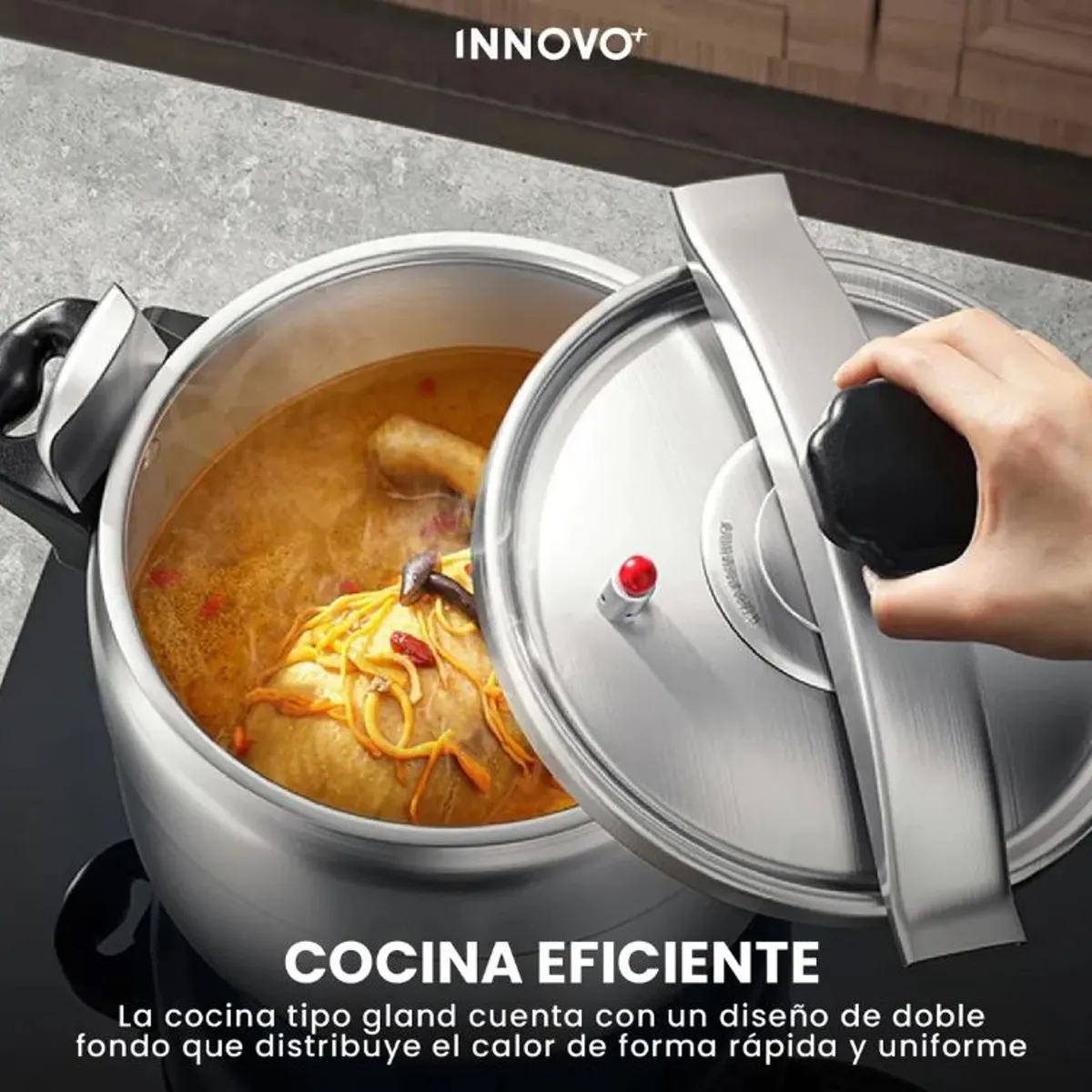 INNOVA - Olla A Presión 4 Litros Nia Rápida Segura Antiadherente Aluminio