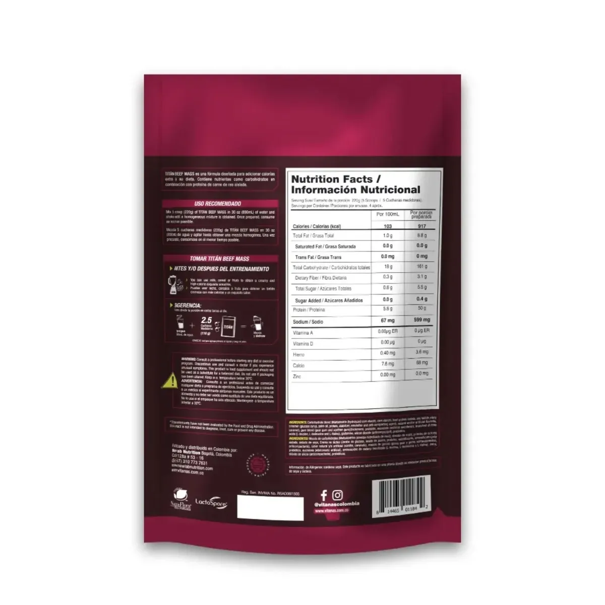 VITANAS - Titan Beef Mass Proteina de Carne 2 lbs VITANAS