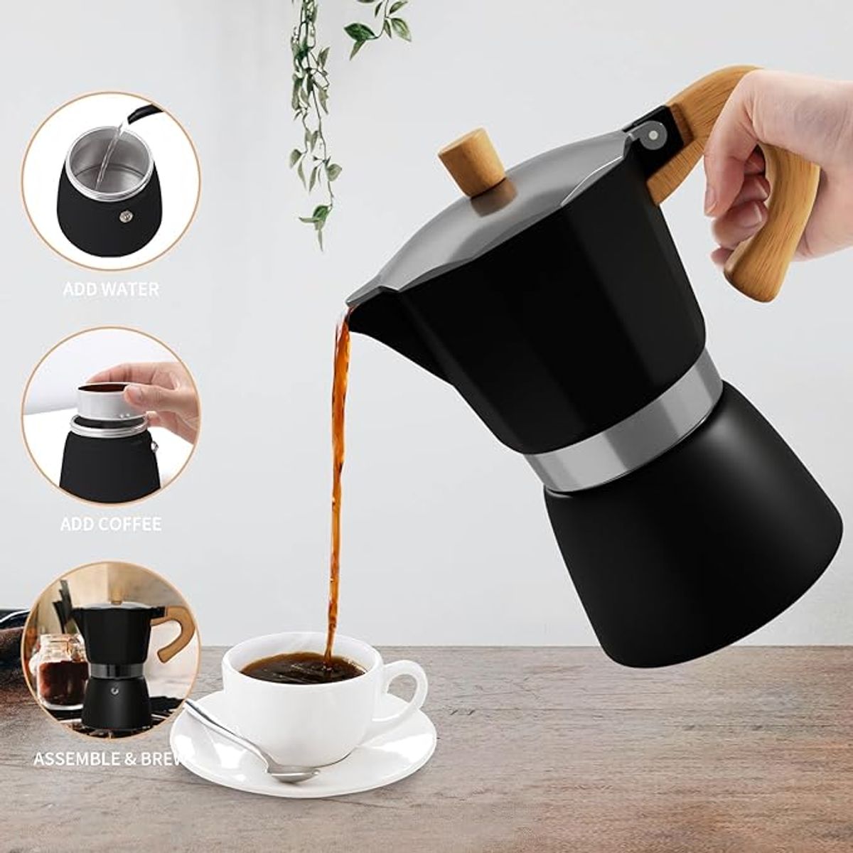 BIGCENTER - Cafetera Italiana Moka 6 tazas 300 ml Color Negro o Gris