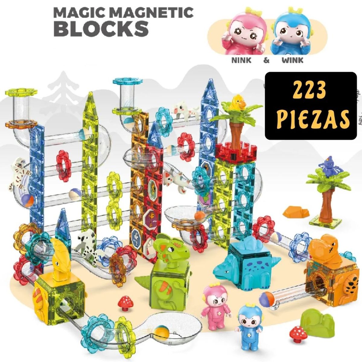 OTRAS MARCAS - Kit de Bloques Magneticos Paraiso Dinosaurio x 223 Piezas