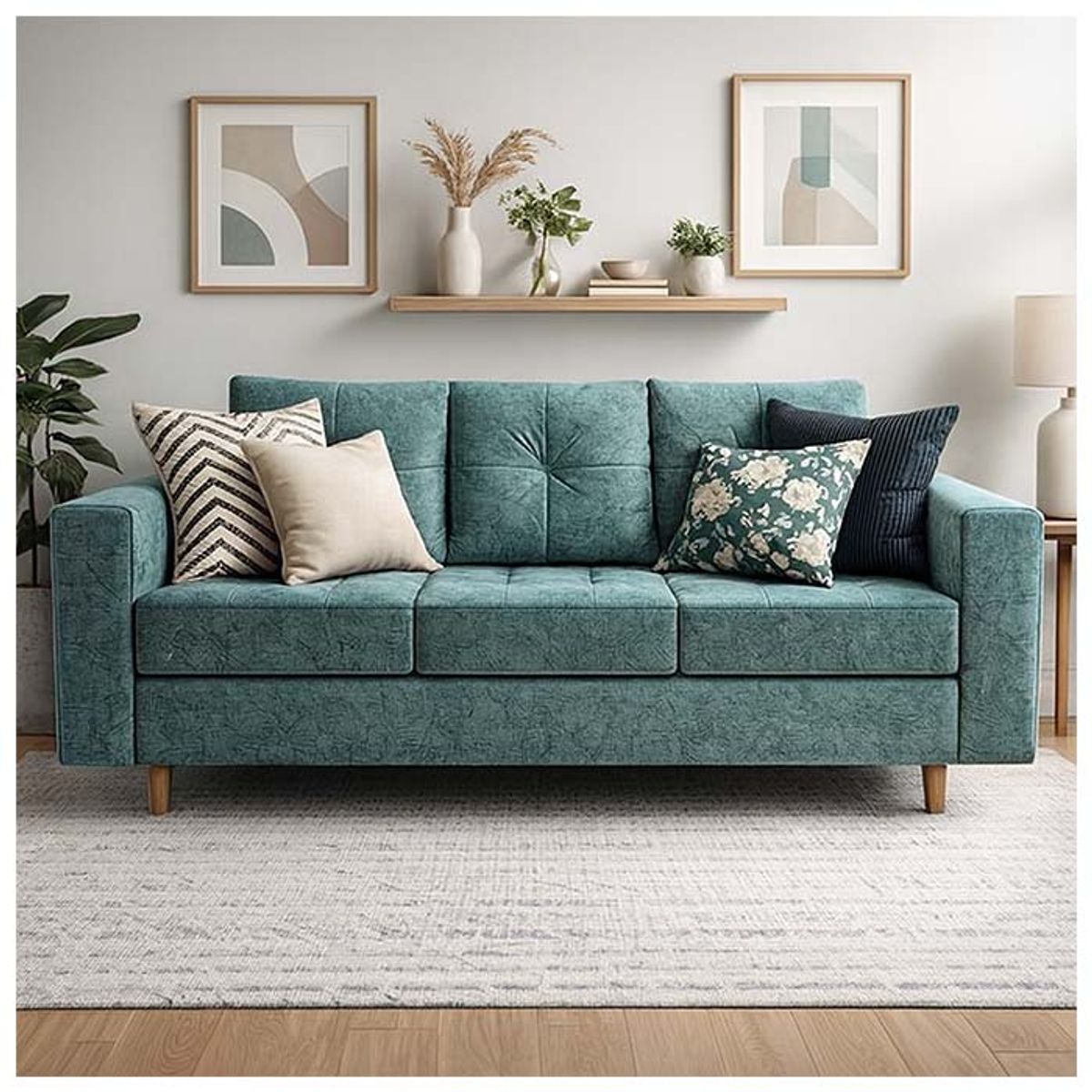 GENERICO - SOFA DE 3 PUESTOS VENUS + PUF EN TELA COLOR TURQUESA