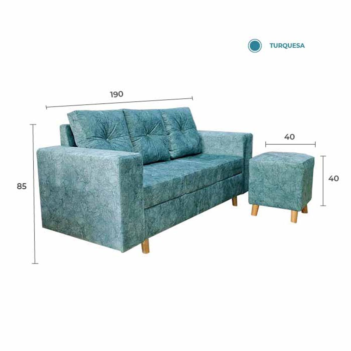 GENERICO - SOFA DE 3 PUESTOS VENUS + PUF EN TELA COLOR TURQUESA
