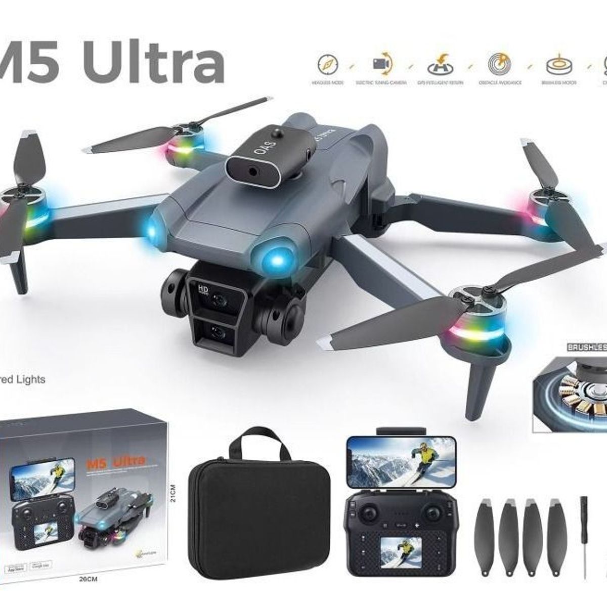 GENERICO - Dron M5 Ultra Motor Sin Escobillas Pantalla Obstaculos