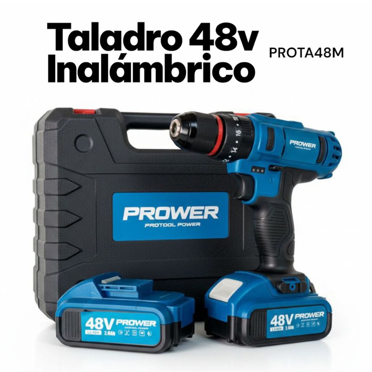 GENERICO - Taladro Inalámbrico Protool Prower 48v  Percutor Mas Caja Accesorios 2 Baterias Az