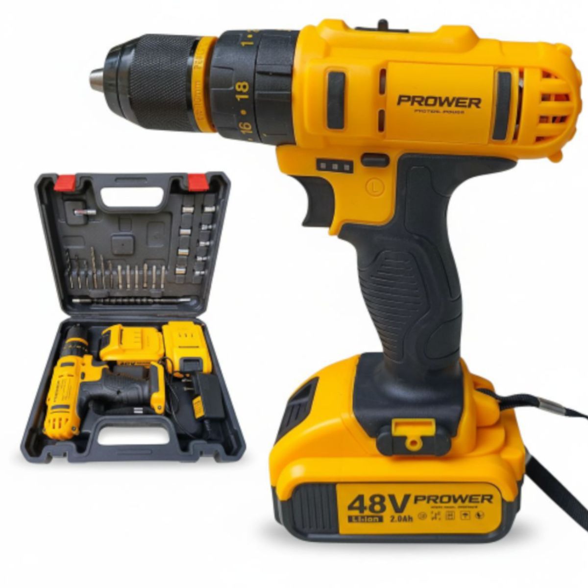 GENERICO - Taladro Inalámbrico Protool Prower 48v  Percutor Mas Caja Accesorios 2 Baterias Am