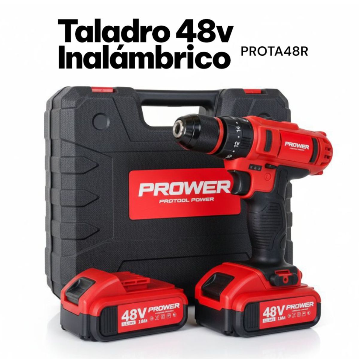 GENERICO - Taladro Inalámbrico Protool Prower 48v  Percutor Mas Caja Accesorios 2 Baterias Rj