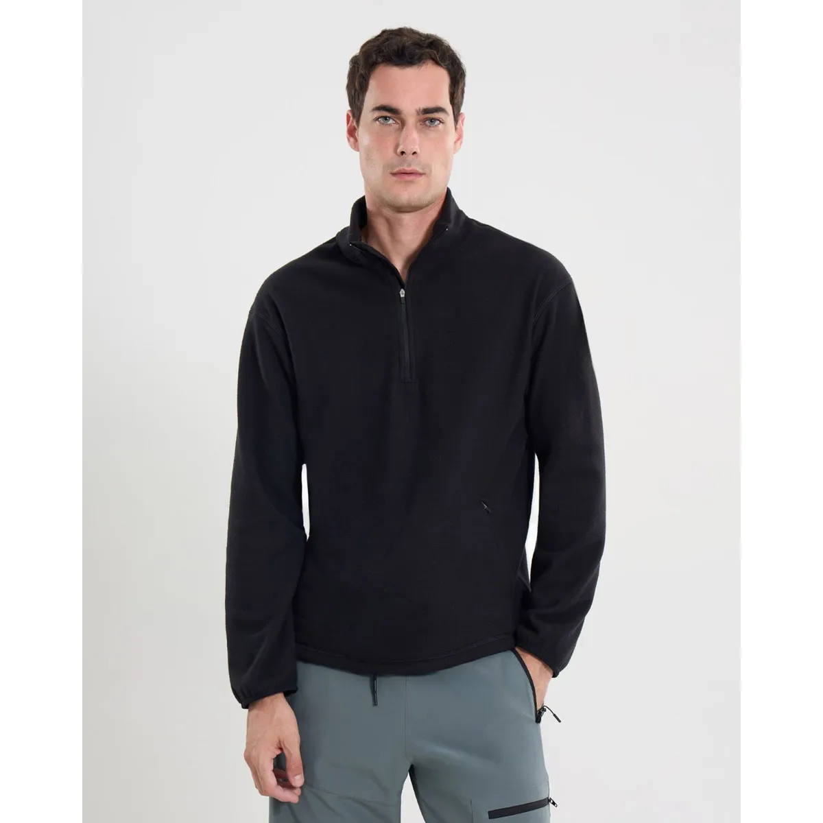ATMOS - Buzo Half Zipper Polar  Para Hombre Negro Atmos