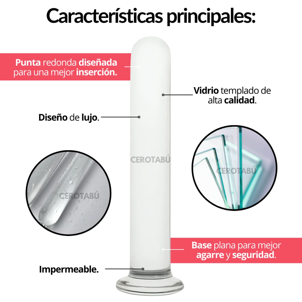 GENERICO - Dildo Consolador Anal Vaginal En Vidrio Talla L