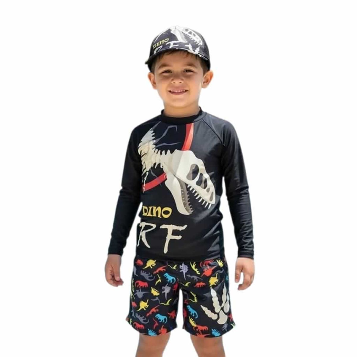1AMIGO - Traje de baño Infantil Buzo Pantaloneta y Gorra - Dinosaurio