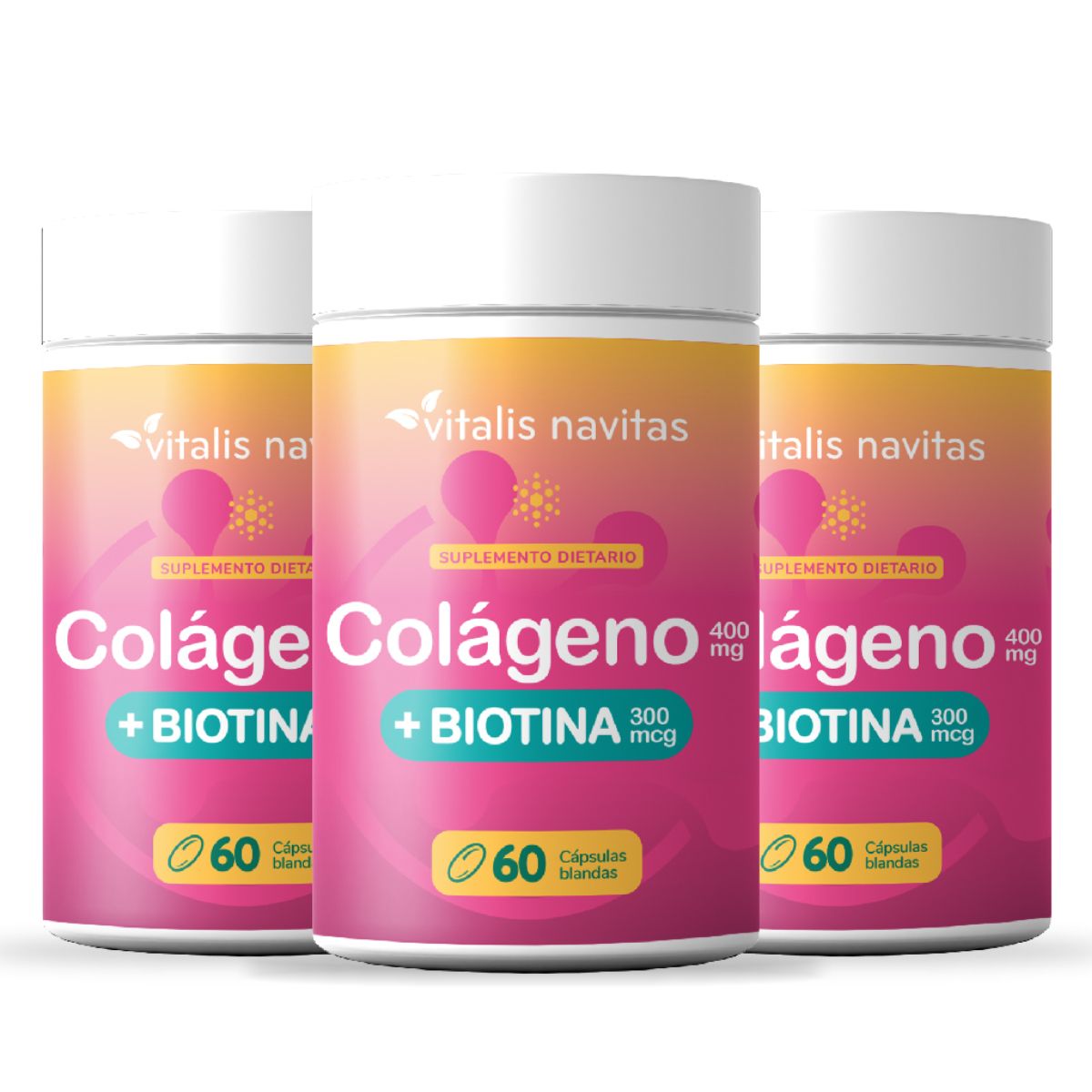 NUTRIPHARMA - Plan 3 Frascos Colágeno Hidrolizado + Biotina Vitalis Navitas