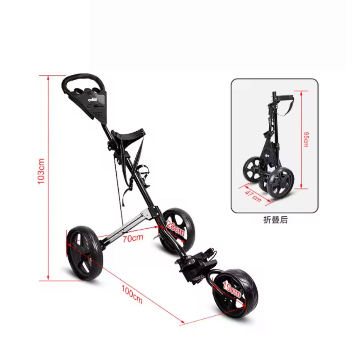 PXG GOLF - Carrito de Golf Ligero con Alta Capacidad de Carga - Diseño Plegable de 3 Ruedas