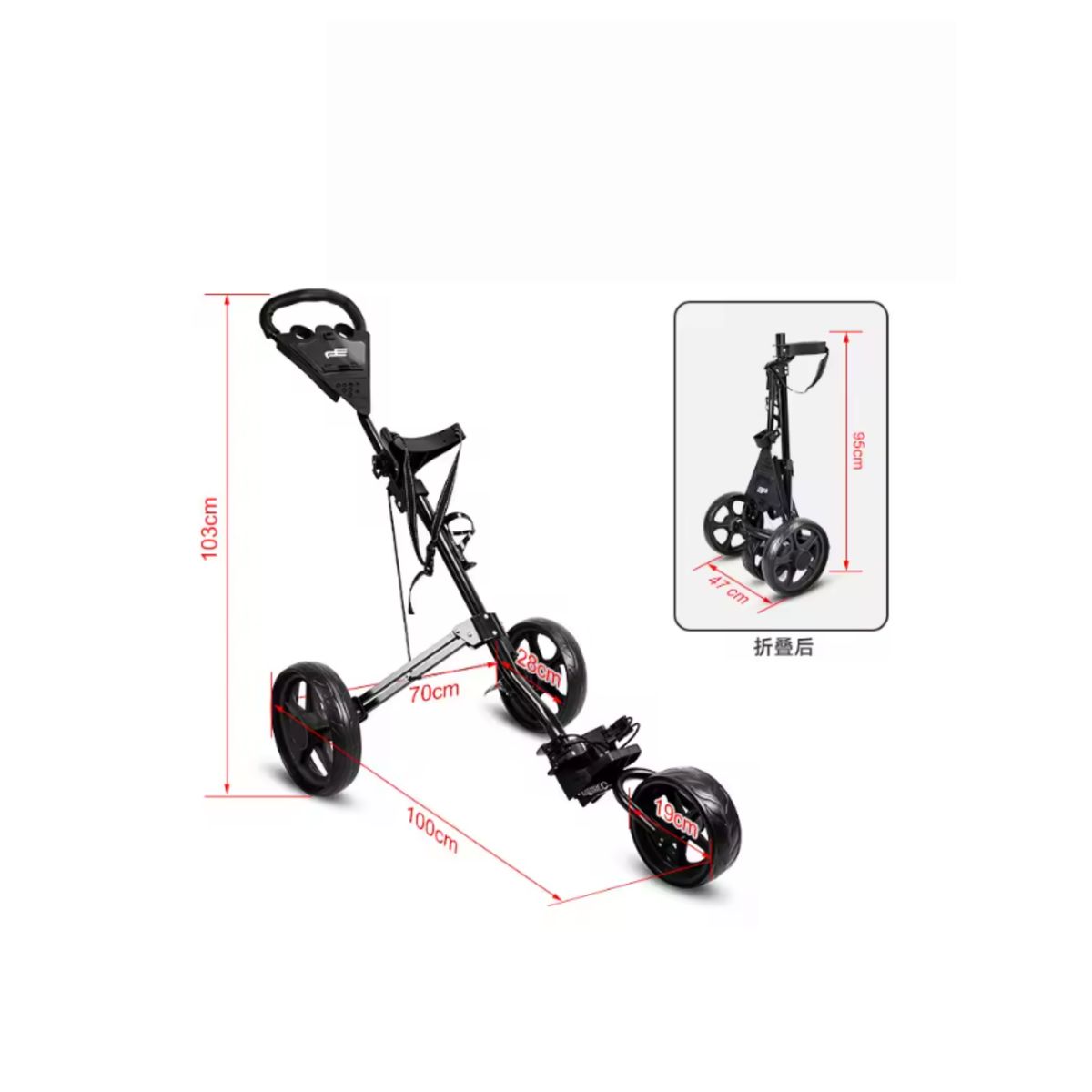 PXG GOLF - Carrito de Golf Ligero con Alta Capacidad de Carga - Diseño Plegable de 3 Ruedas