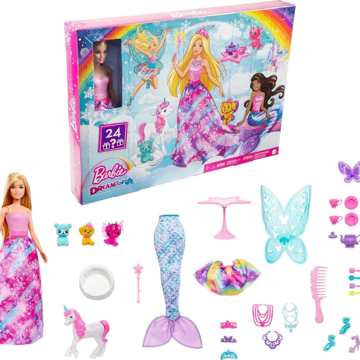BARBIE - Calendario de Adviento Barbie Dreamtopia 24 Sorpresas Muñeca Pets Accesorios