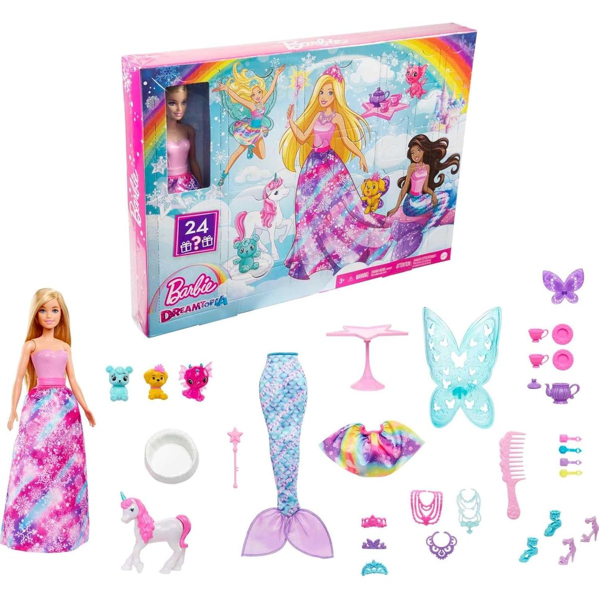 BARBIE - Calendario de Adviento Barbie Dreamtopia 24 Sorpresas Muñeca Pets Accesorios