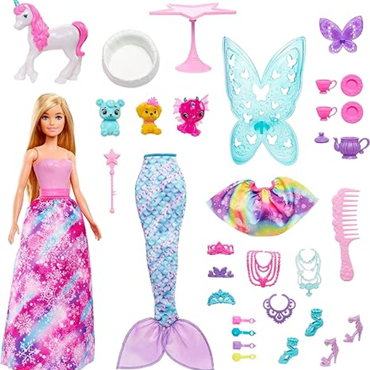 BARBIE - Calendario de Adviento Barbie Dreamtopia 24 Sorpresas Muñeca Pets Accesorios