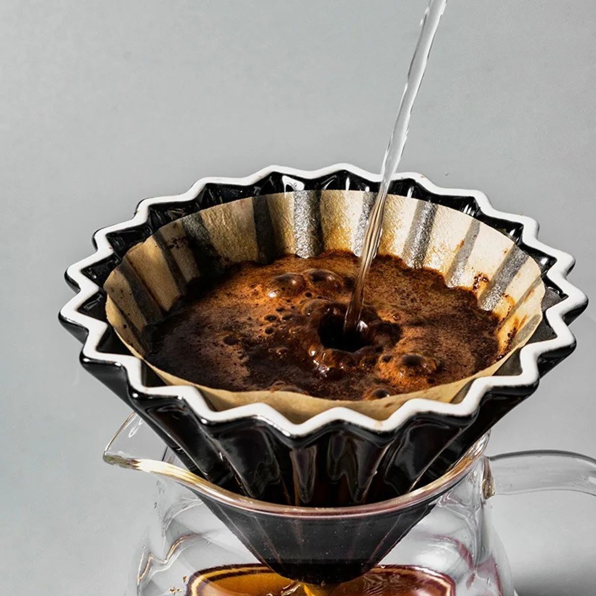 BIGCENTER - Flower Dripper Negro Cerámico Método De Extracción De Café