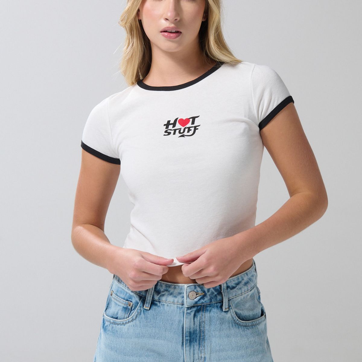 KOAJ - KOAJ Camiseta para mujer manga corta, cuello y puños en colo Mujer