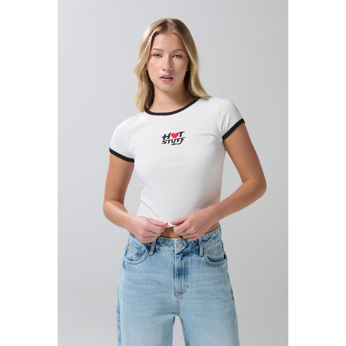 KOAJ - KOAJ Camiseta para mujer manga corta, cuello y puños en colo Mujer