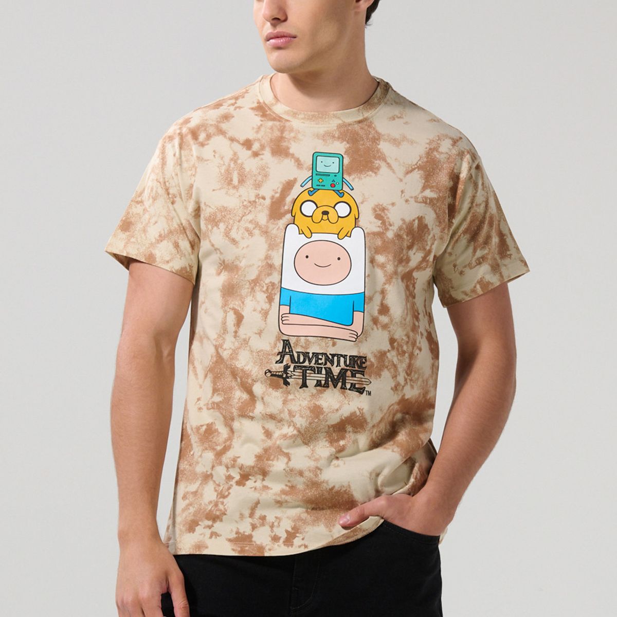 KOAJ - KOAJ Camiseta kaki tie dye cuello redondo de Hora de Aventur Hombre