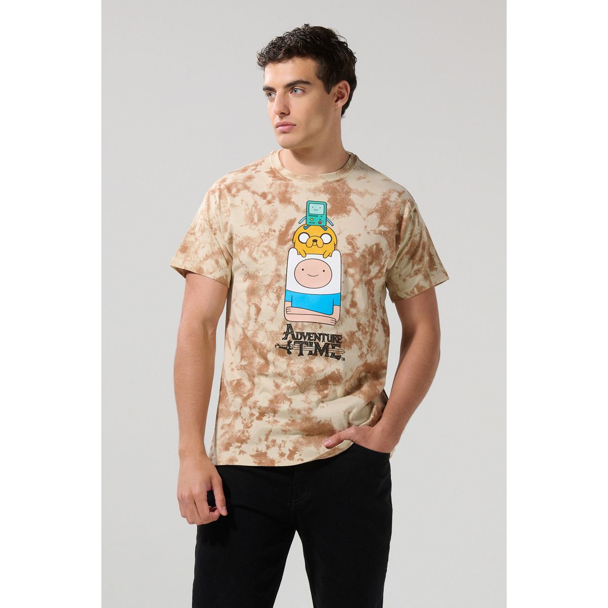 KOAJ - KOAJ Camiseta kaki tie dye cuello redondo de Hora de Aventur Hombre