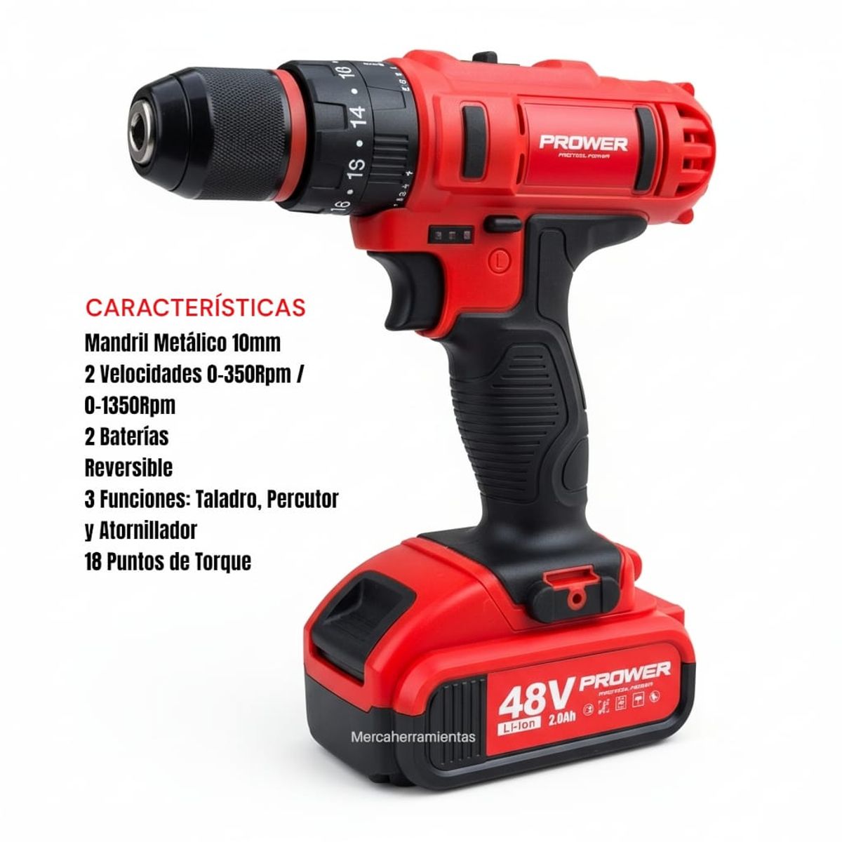 PROTOOL - Taladro Percutor Inalámbrico 10mm 48v + Accesorios