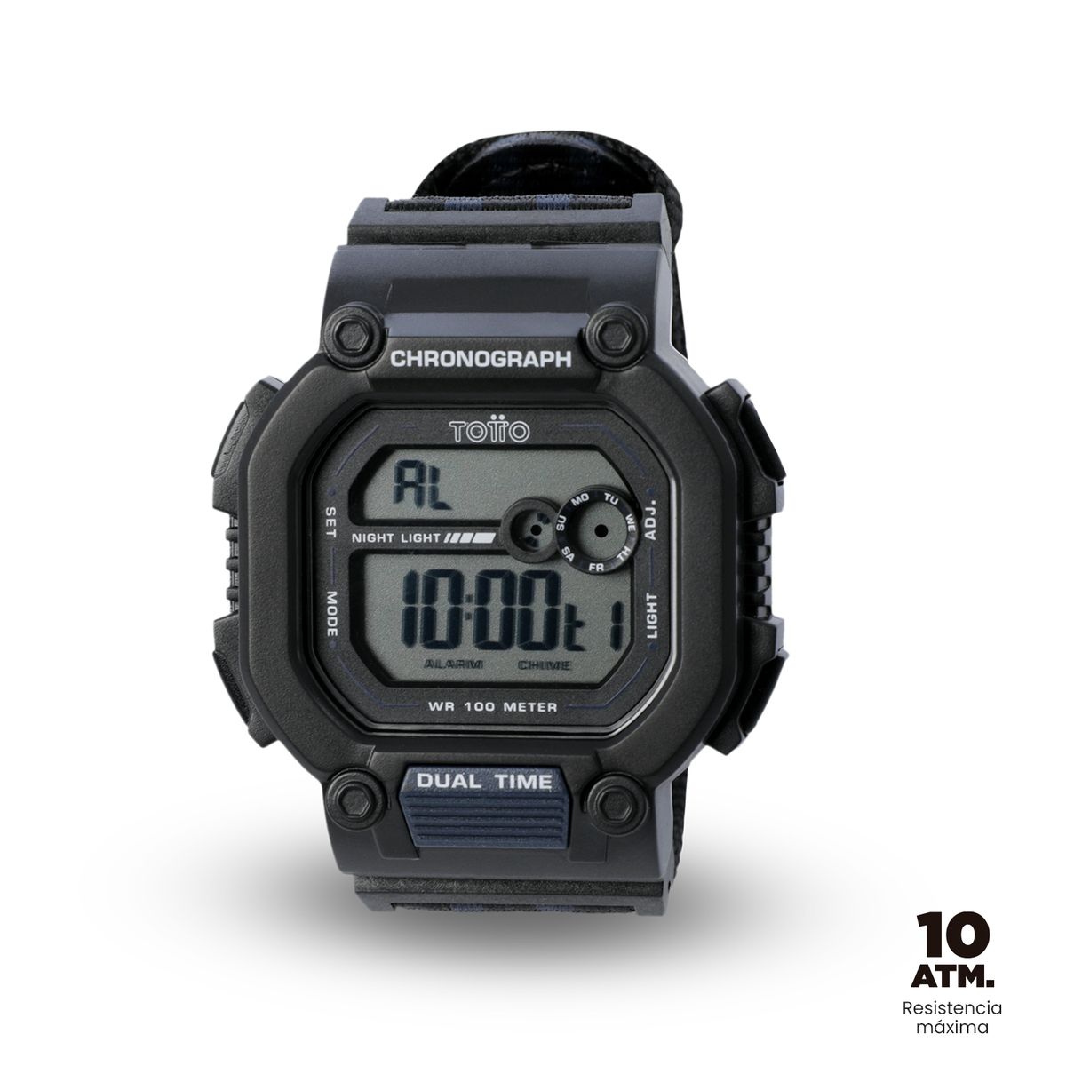 TOTTO - Reloj Digital Atv Resistencia 10 Atm Negro Azul Hombre Totto